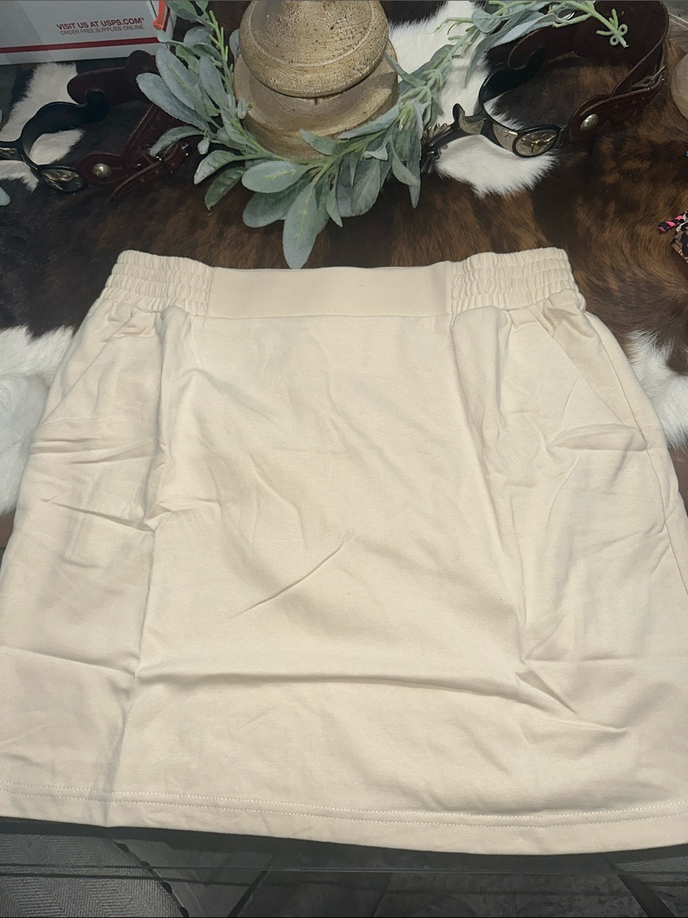 Nwt Heyson Women's Cream Mini Skirt with Elastic Waist